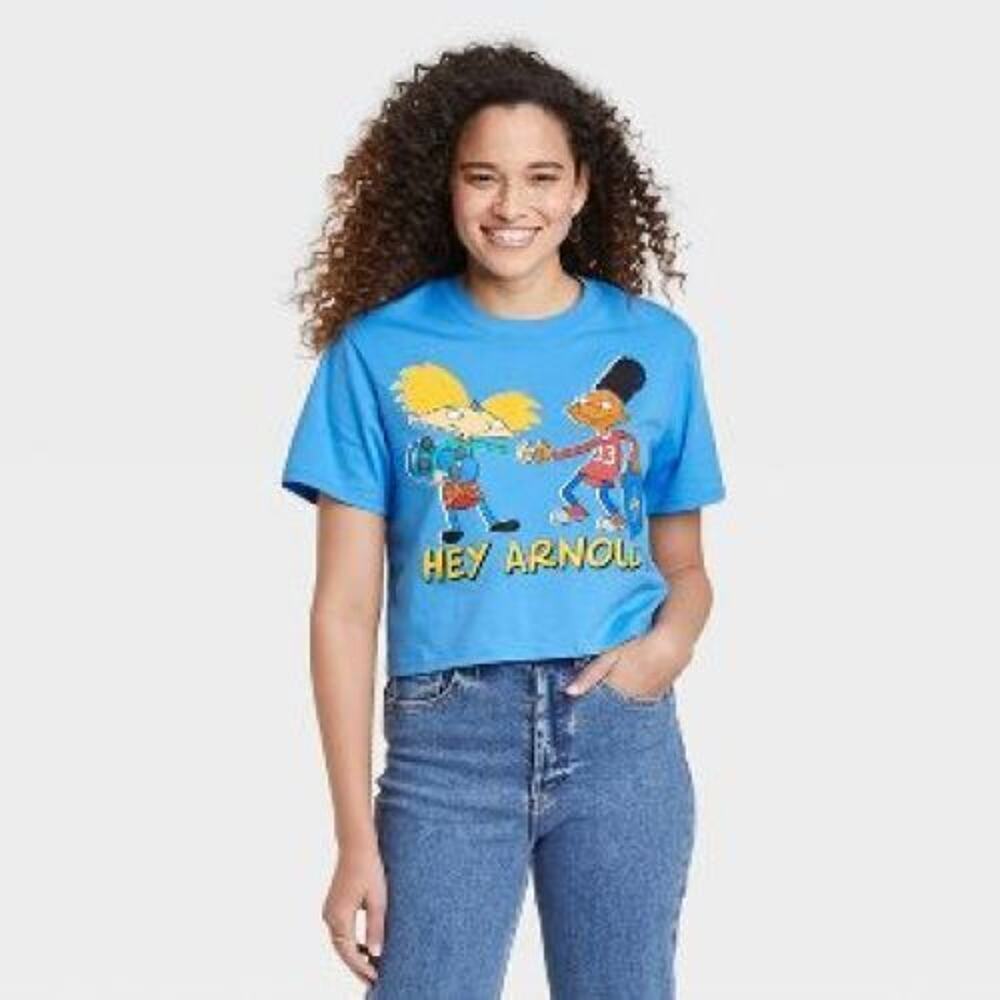 NEW Nickelodeon Hey Arnold 1990's  Retro Crop Graphic T-Shirt Size Women's XL